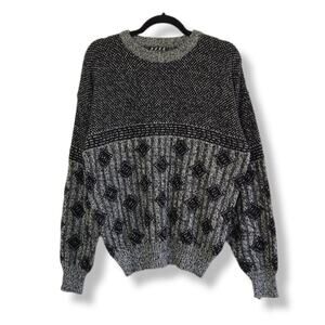 Vintage Crewneck Sweater 80s 90s Abstract Black Art Cobain VTG XL Nuovo